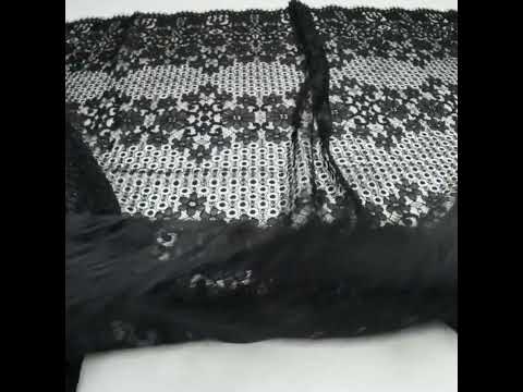 Rayon and Nylon Corded Lace with Scalloped Finished Edges - Black Flower and Dot Stripes
