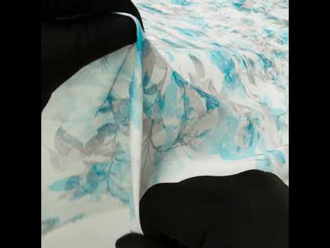 Medium Weight Linen Woven Print - Aqua and Gray on White Airy Leaves - Image 5 of 5