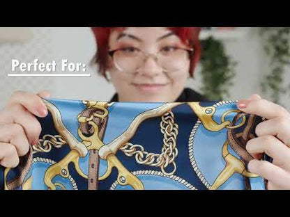 Mood Exclusive Italian Blue, Brown and Gold Bridles and Reins Silk Charmeuse Panel