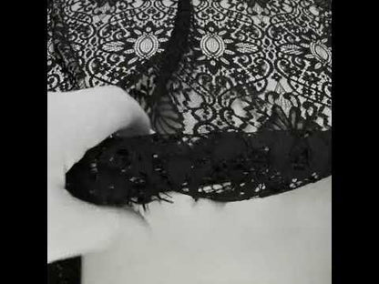 Corded Lace with Finished Edges - Black Fanciful Floral Ogees