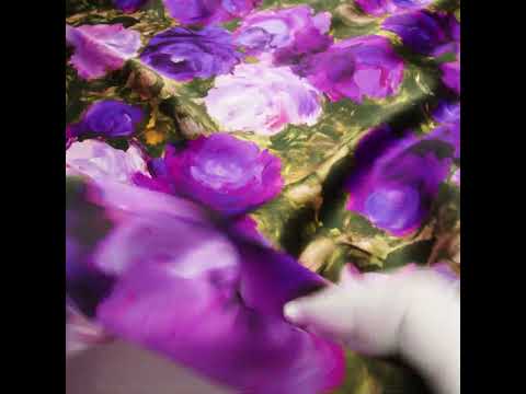Silk Charmeuse Print 16MM, Made in Italy - Forest Green and Royal Purple Painted Roses - Image 6 of 6