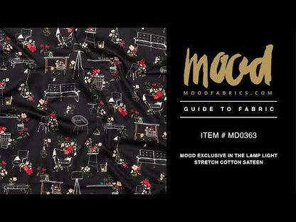 Stretch Cotton Sateen - Black Furniture and Flowers - In the Lamp Light Print - Mood Exclusive Kenko Collection