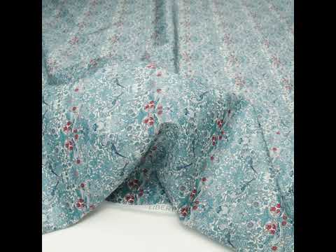 Liberty Fabrics Tana Lawn® - Strawberry Thief Spring Blue - Muted Blue Green, Navy and Red Birds, Berries and Flowers
