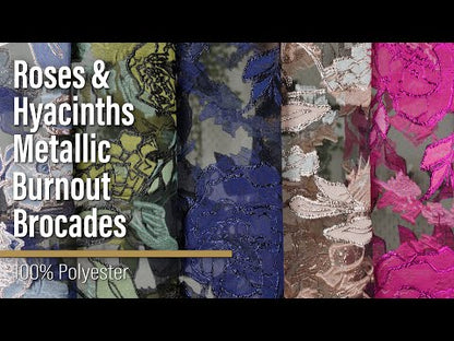 Metallic Burnout Brocade - Hot Pink, Black and Magenta Roses and Hyacinths