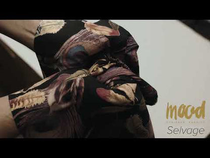 Black, Pink and Beige Flying Feathers Polyester Woven