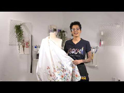Stretch Cotton Sateen - White Floral Border - La Marche des Fleurs Print - Mood Exclusive Jacques Collection