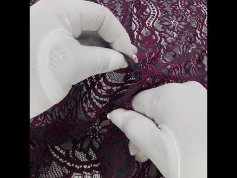 Corded Lace Narrow Panel with Finished Edges - Blue and Raspberry Rose Flowers, Dots and Wavy Lines - Image 6 of 6
