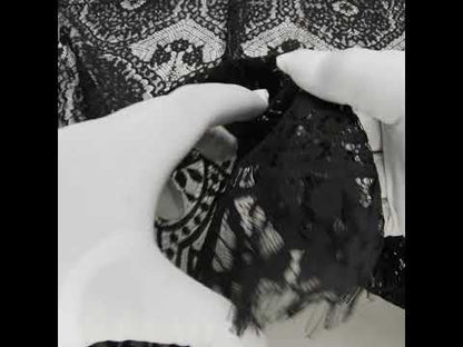 Raschel Lace with Finished Scalloped Edges - Black Sunflowers and Daisies