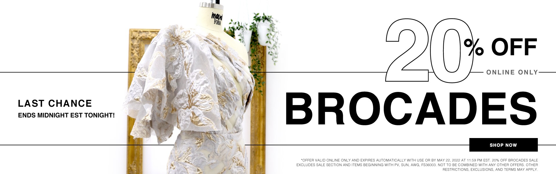 Ends Tonight! 20% Off Brocade Fabrics By The Yard!