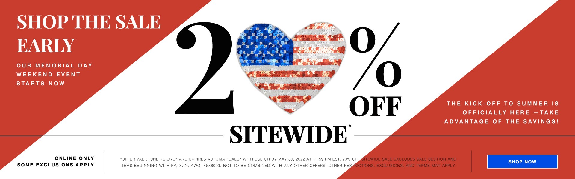 Shop the Memorial Day Sale Early! Take 20% Off Sitewide