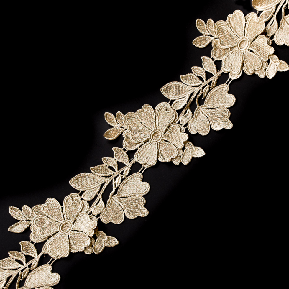 3D Metallic Gold Fancy Floral Lace Trim/Applique - 5