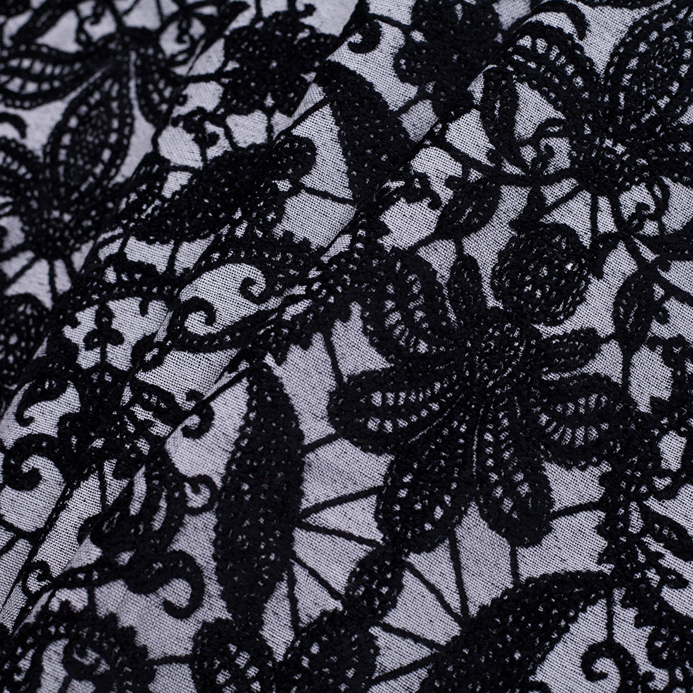 Turkish Domino Black Polyester-Viscose Embroidered Woven - Folded