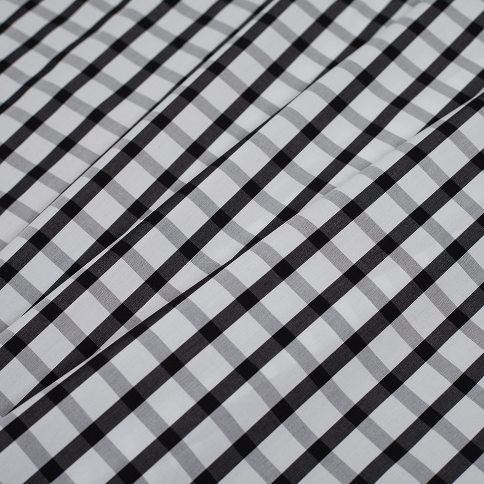 Black and White Checkered Cotton Shirting - Folded