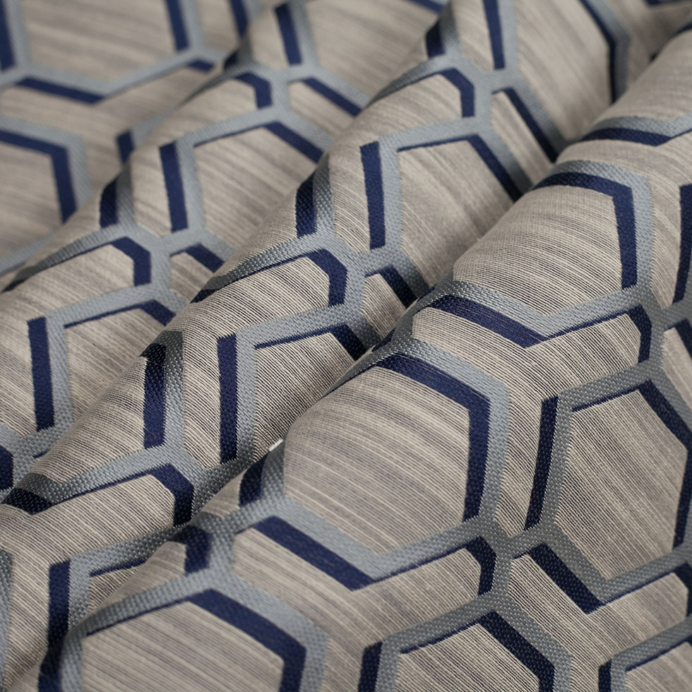 Indian Blue/Gray Geometric Poly/Cotton Brocade - Folded