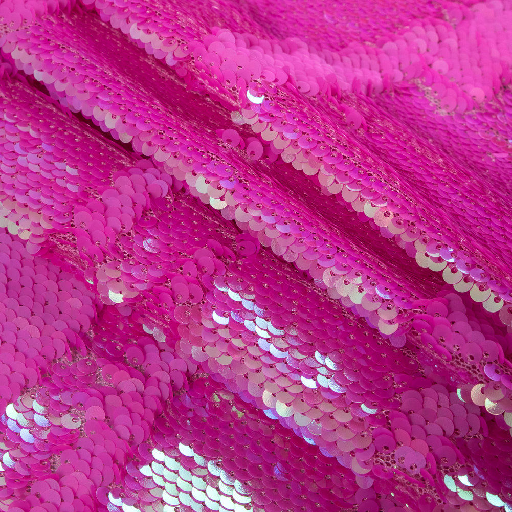 Hot Pink Iridescent Paillette Sequins on a Stretch Netting