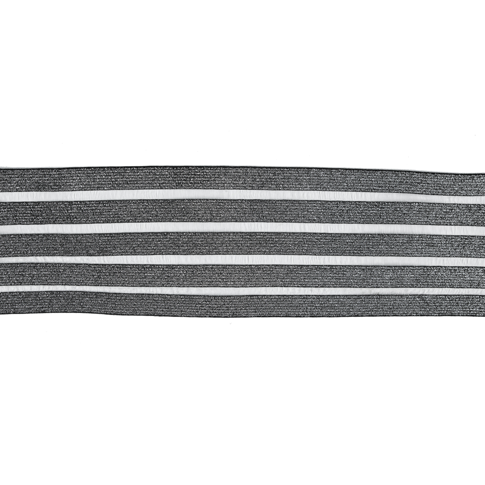 Italian Metallic Silver Elastic Trim with Sheer Stripes - 3.5