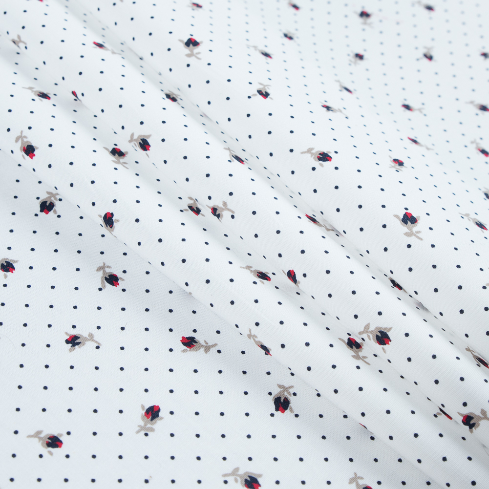 Total Eclipse and White Floral and Polka Dotted Stretch Cotton Poplin