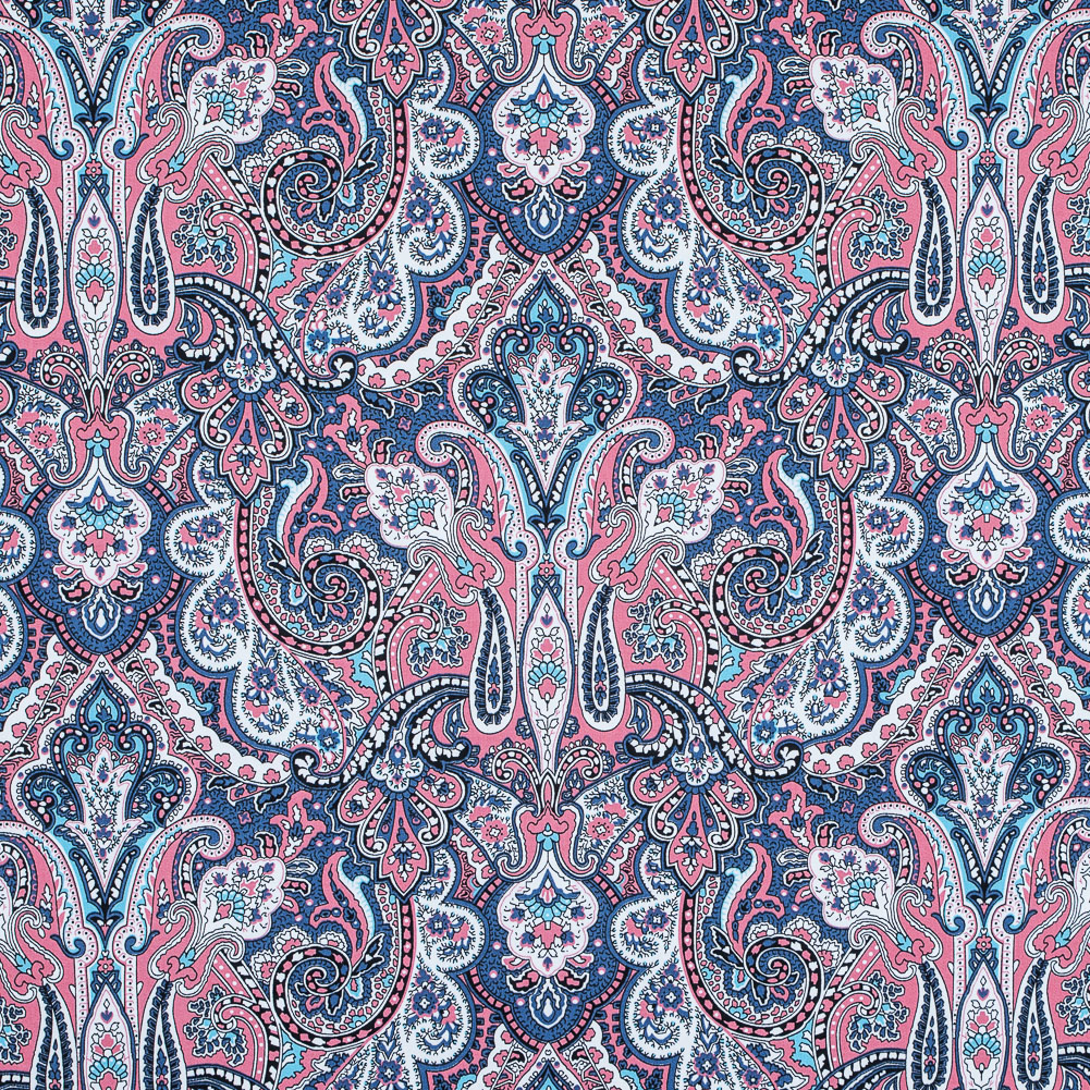 Desert Rose and Colony Blue Paisley Printed Stretch Cotton Sateen