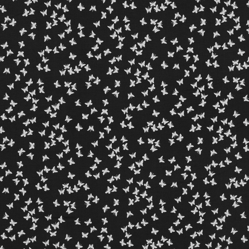 Black and White Butterfly Printed Stretch Cotton Poplin