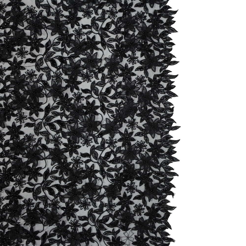 Black 3D Floral Beaded and Embroidered Tulle