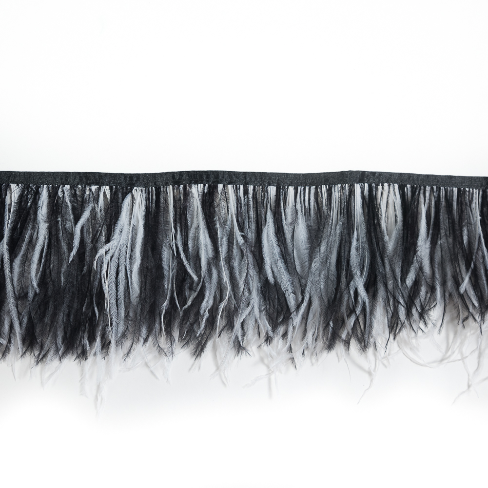 Black and White 1 Ply Ostrich Feather Fringe - 6