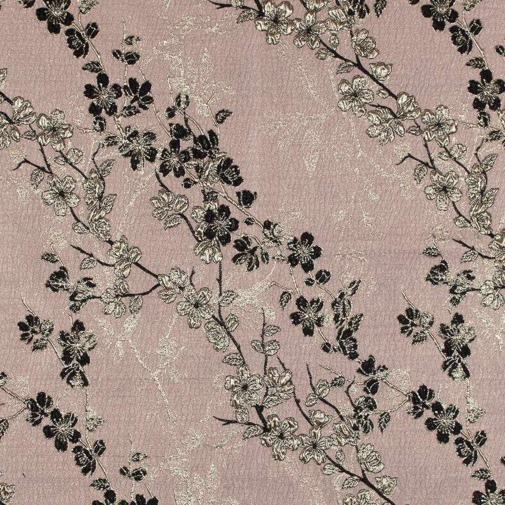 Pink, Black and Gold Luxury Floral Metallic Brocade