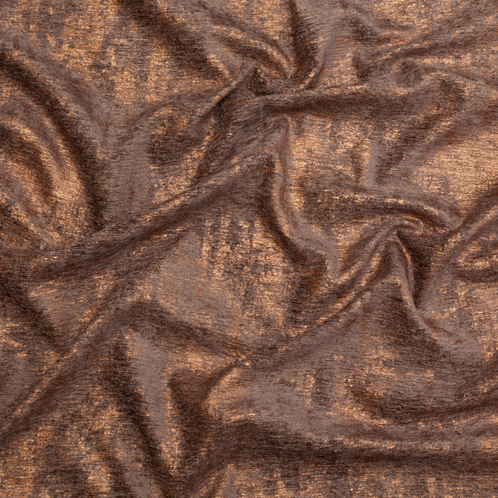 Brown Polyester Chenille with Metallic Bronze Foil