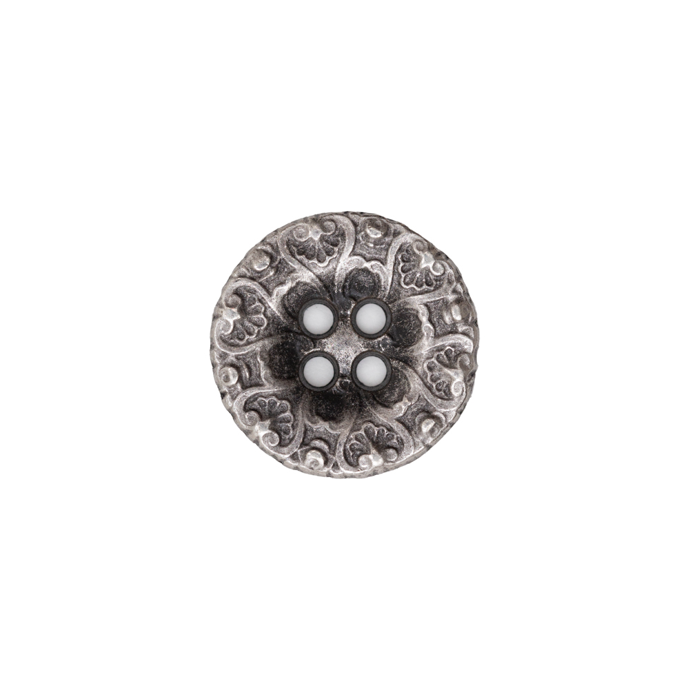 Italian Antique Silver Ornate Metal Zamac Button - 24L/15MM