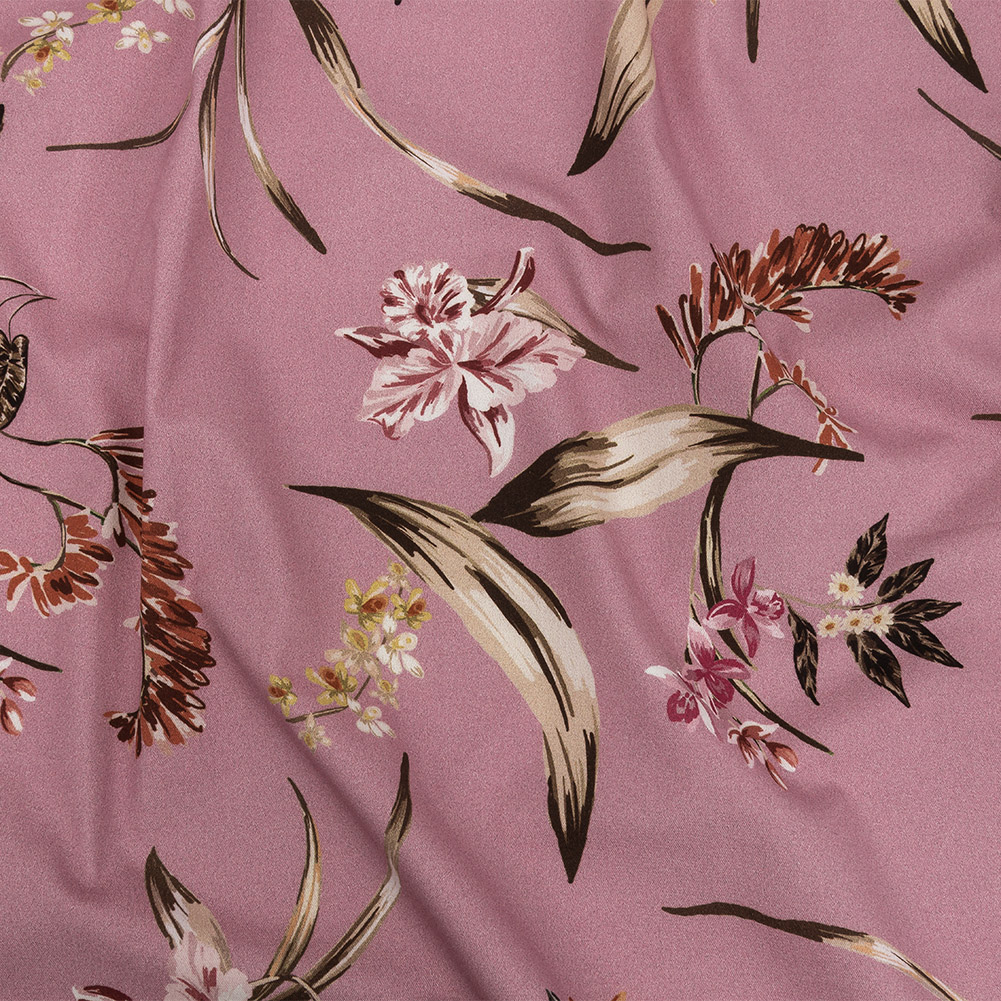 Mood Exclusive Pink Lavender Leaves of Change Stretch Cotton Twill