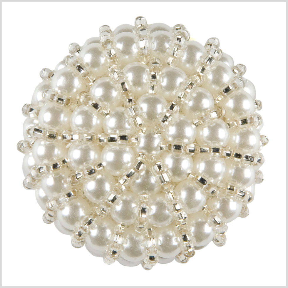 White Silver Beaded Button - 72L/44mm
