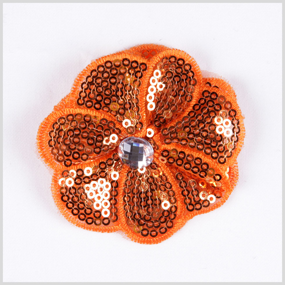 Orange Sequin Flower Brooch