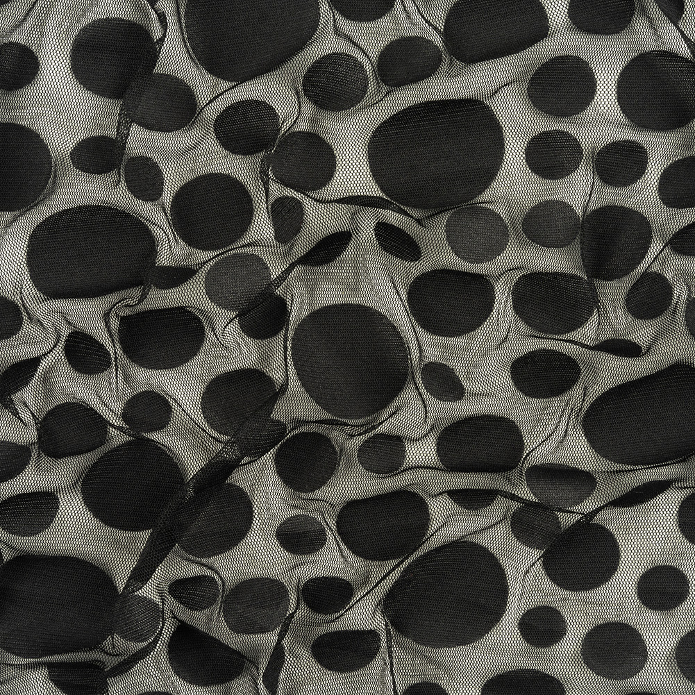 Black Polka Dots Polyester Stretch Netting