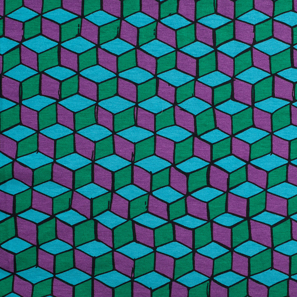 Blue/Green/Purple Geometric Viscose Jersey