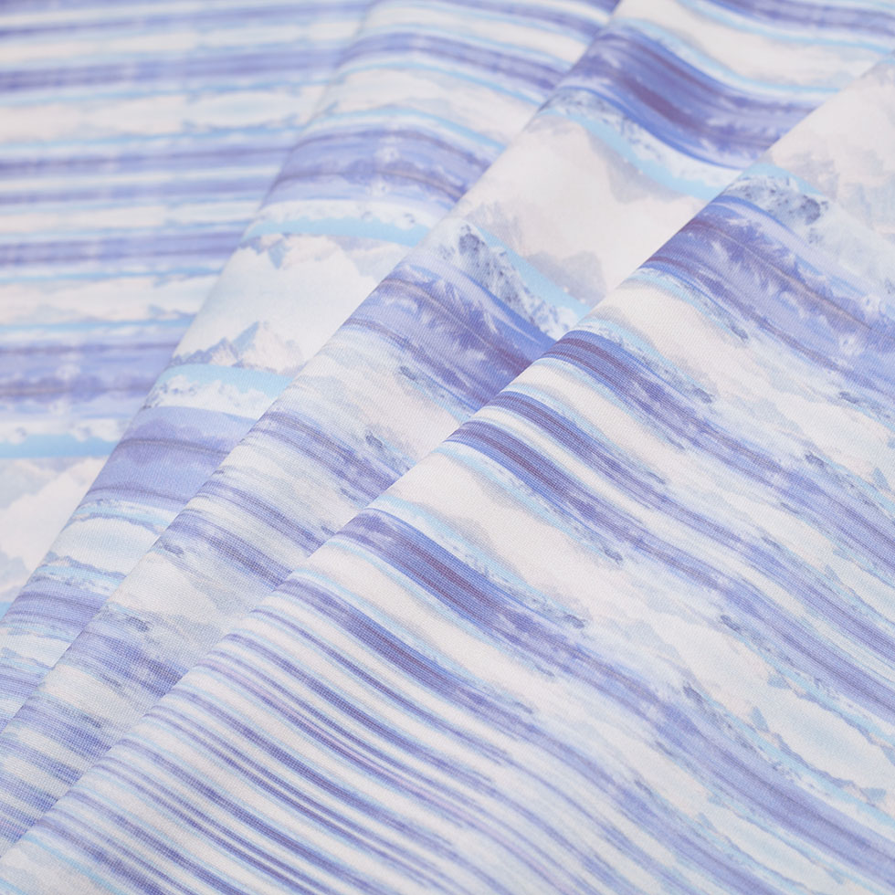 Purple/Blue Organic Stripes Digitally Printed Stretch Neoprene/Scuba Knit - Folded