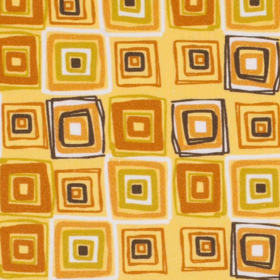 Yellow Geometric Squares Stretch Cotton Sateen - Detail