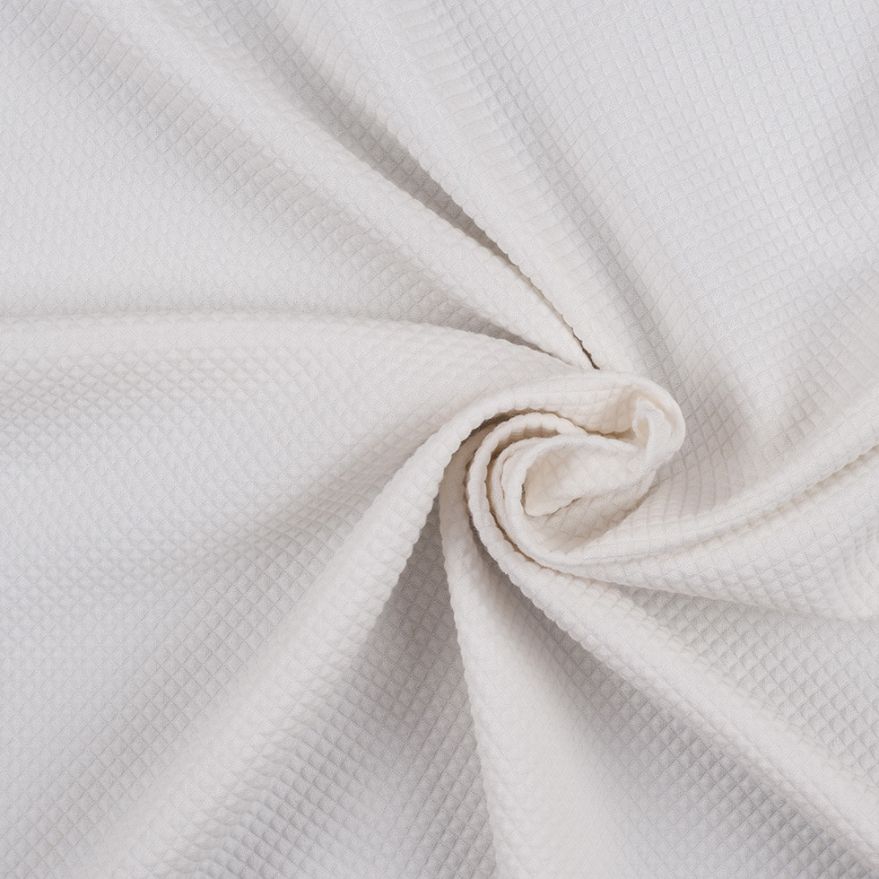 Whisper White Stretch Cotton-Polyester Quilted Woven