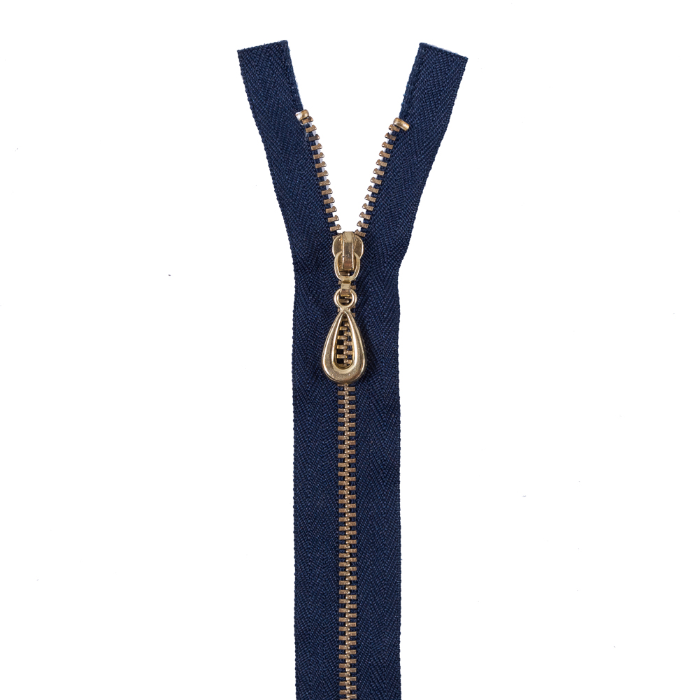 Navy Metal Separating Zipper with Gold Pull and Teeth - 13