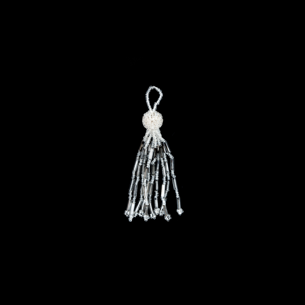 Small Ivory and Silver Beaded Tassel - 3