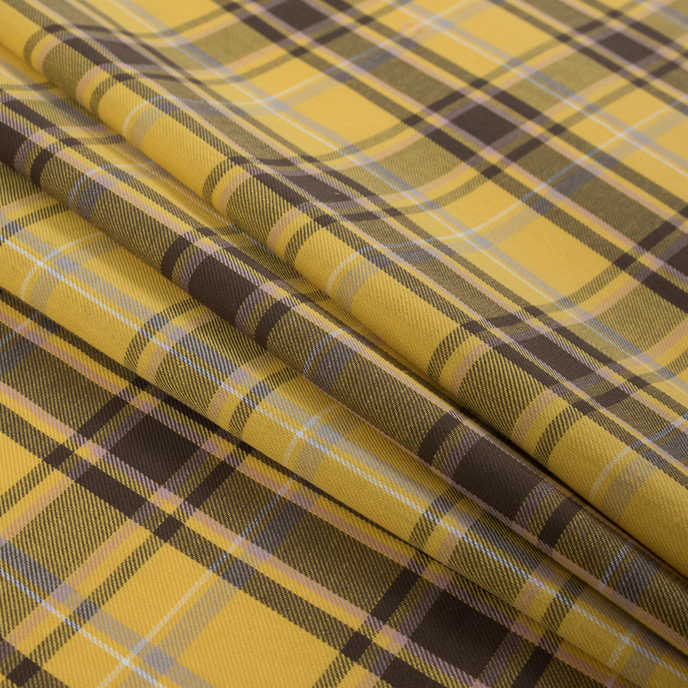 Daffodil Yellow Plaid Cotton Twill with Floral Eyelet Border