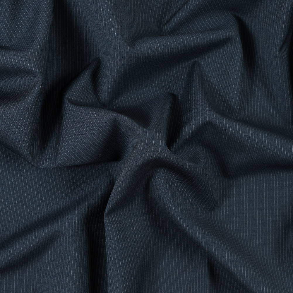 Blue Graphite and White Pinstriped Wool Suiting