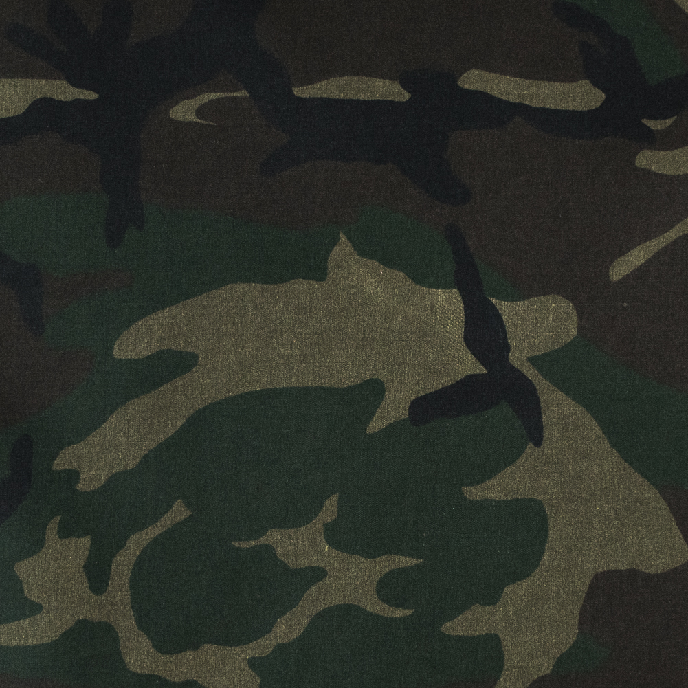 Olive Woodland Camo Printed Waxed Cotton Woven