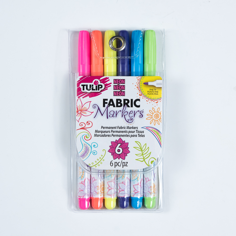 Tulip Fine Tip Neon Color Fabric Markers - 6-Pack