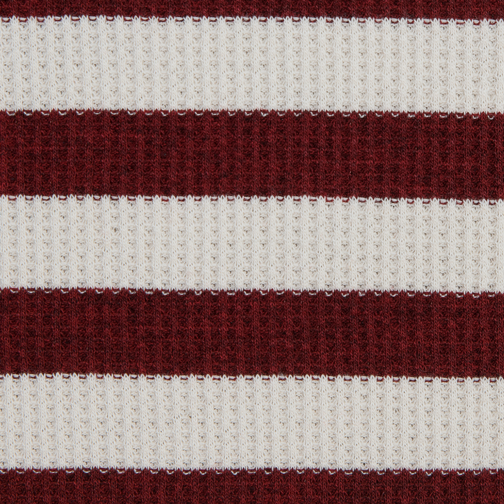Italian Brick Red Awning Striped Cotton Waffle Knit - Detail