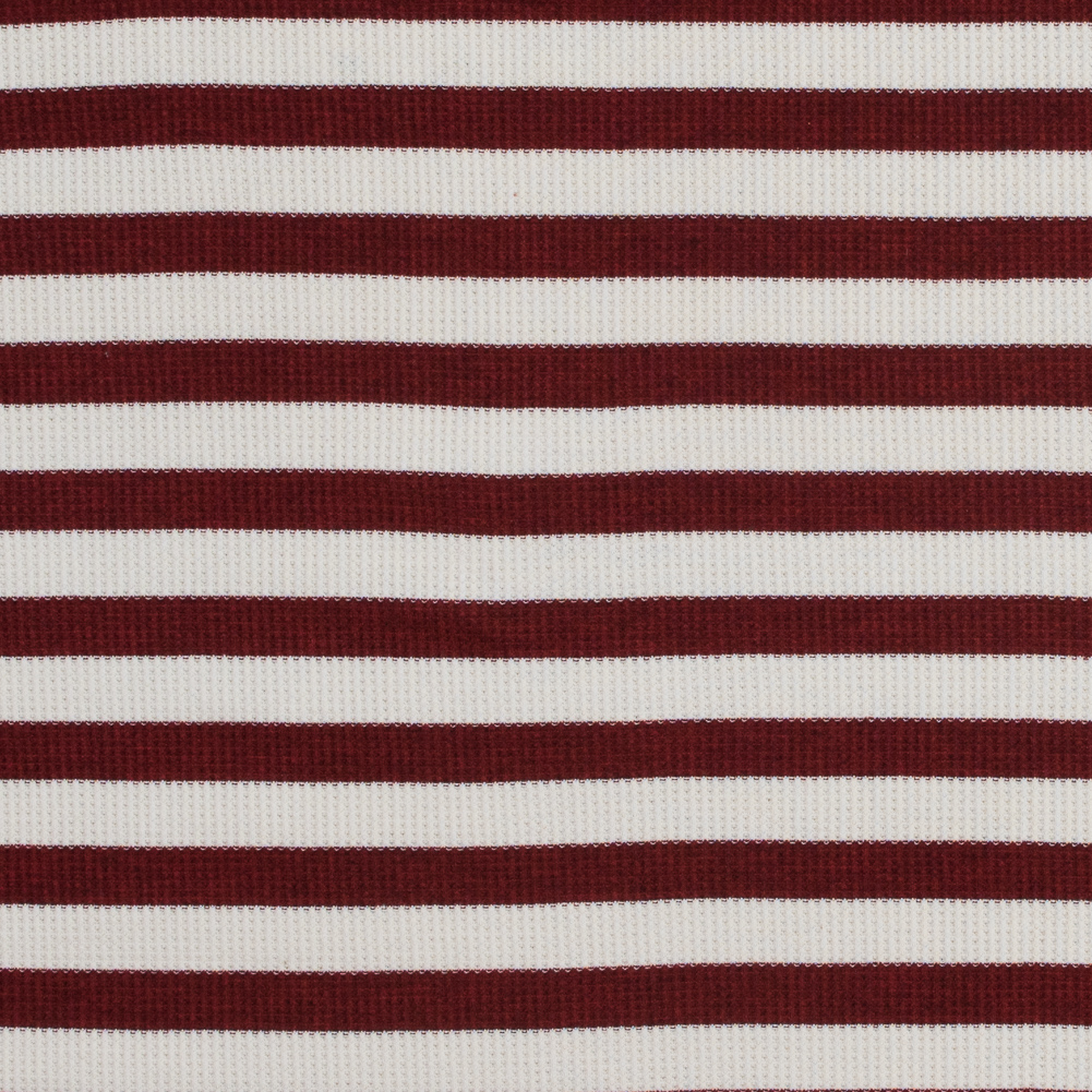Italian Brick Red Awning Striped Cotton Waffle Knit