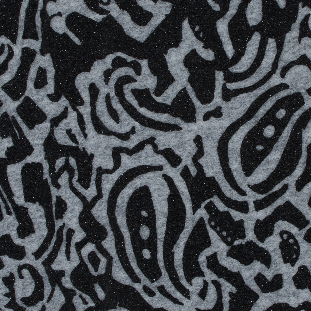 Italian Gray and Black Abstract Wool Knit with Metallic Glimmer
