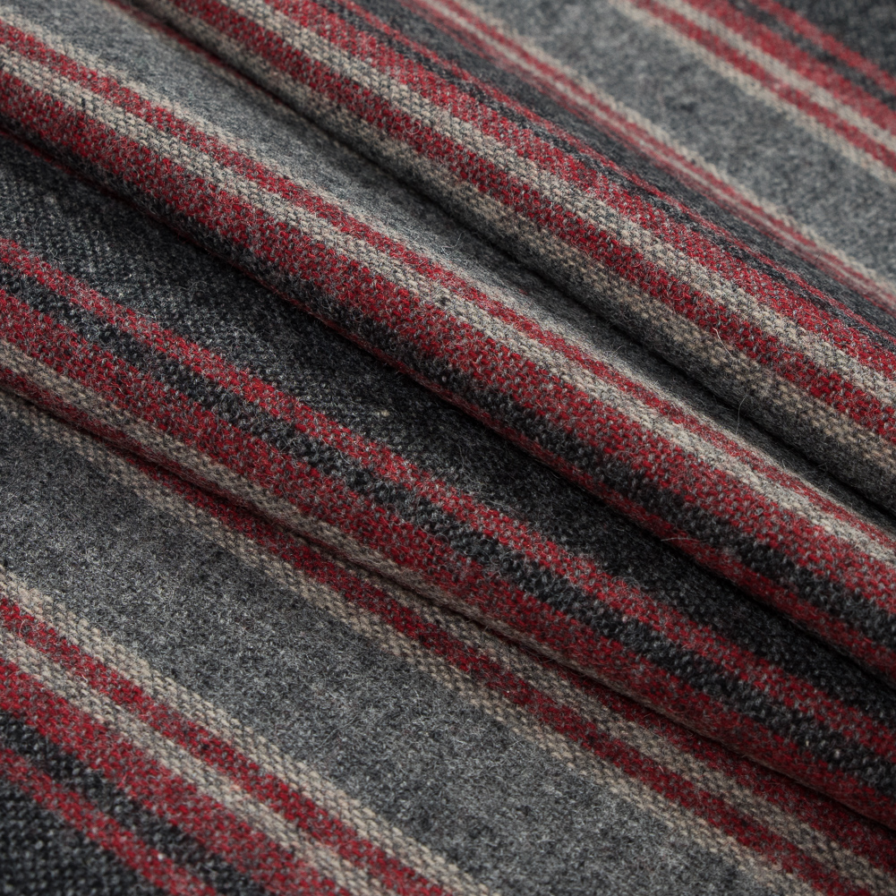 Red and Gray Striped Wool Woven
