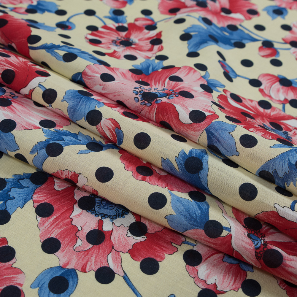 Italian Red and Yellow Polka Dotted Floral Batiste