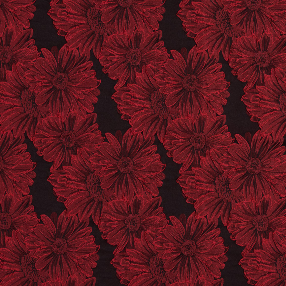 Red and Black 3D Floral Brocade
