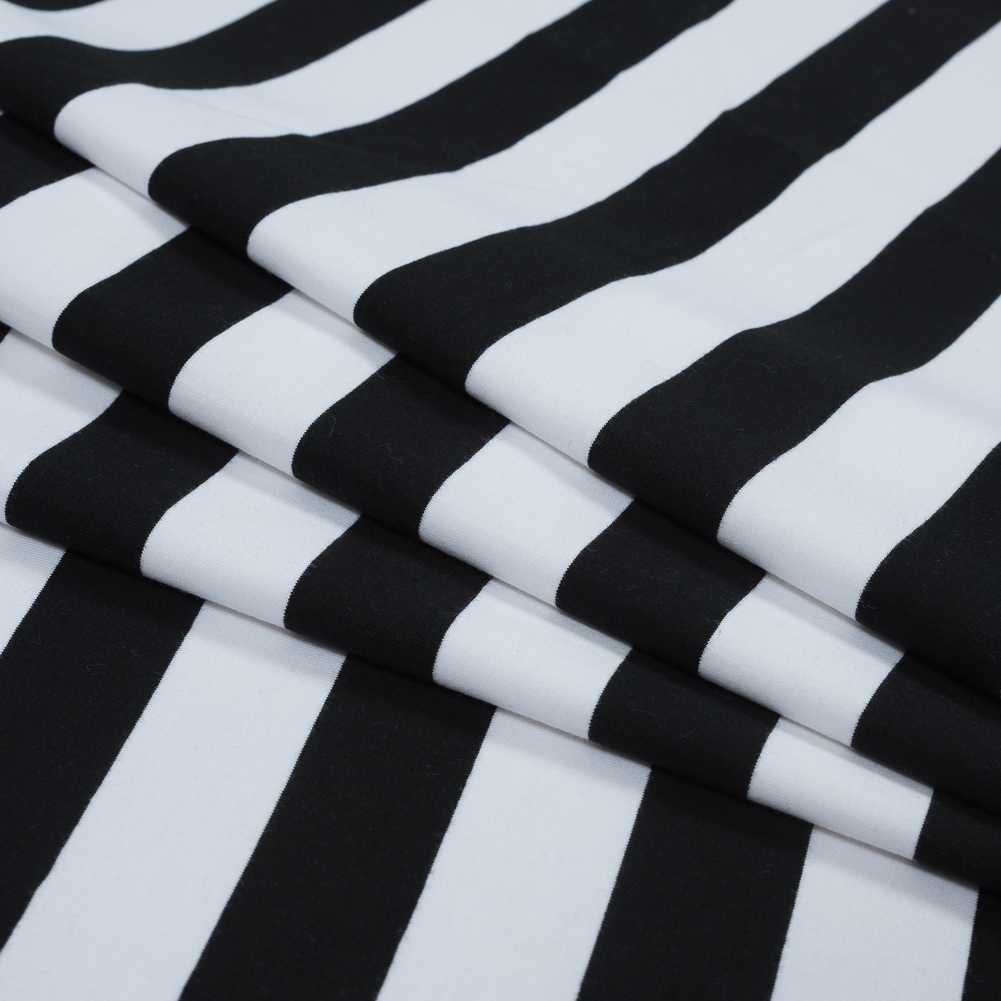 Black and White Awning Striped Combed Cotton Jersey