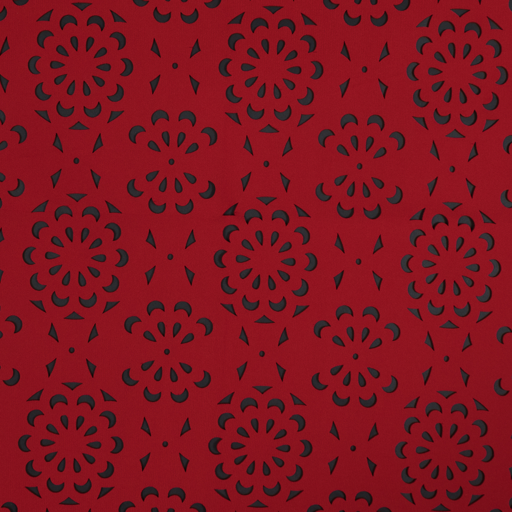 Red Floral Laser-Cut Scuba Knit Neoprene